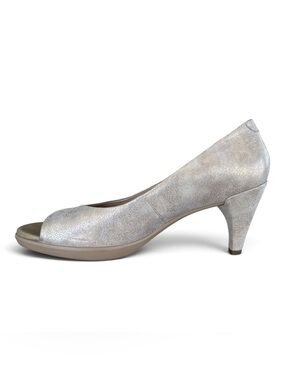 ECCO Peep Toe Sleek Pump Silver Heels EU 41 / US 10 (runs large)